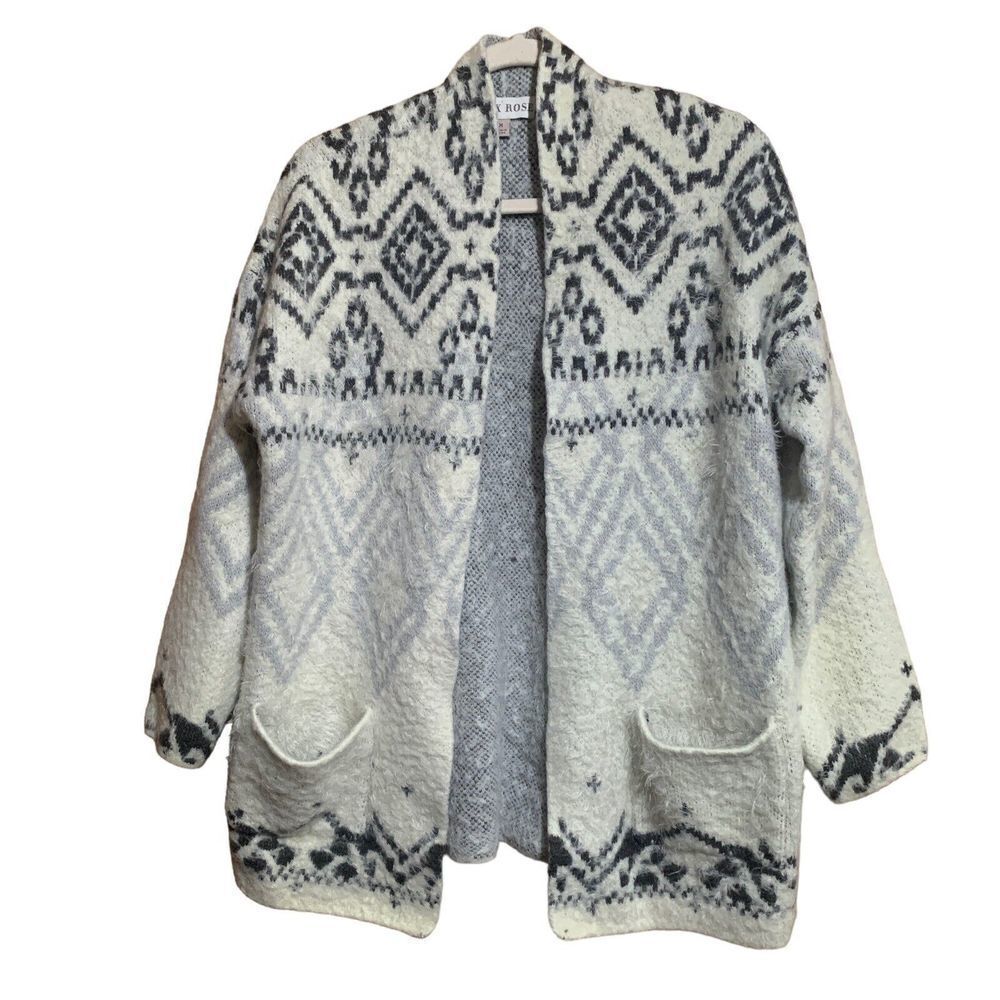 Knox Rose Womens Size Medium Multicolor Boho Fuzzy Open Cardigan Sweater